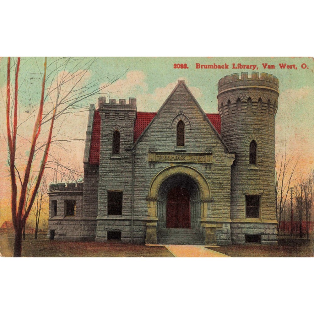 Van Wert Ohio OH Brumback Library Vintage Postcard 1910 Divided Back Architectur - Picture 1 of 2